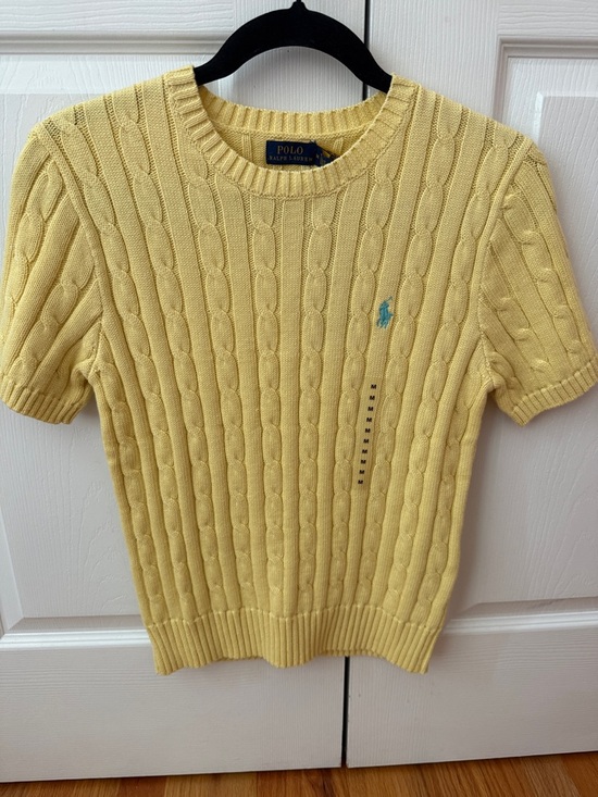 Polo Ralph Lauren Tops - Polo by Ralph Lauren Pale Yellow Cable Knit Sweater with Blue Pony
